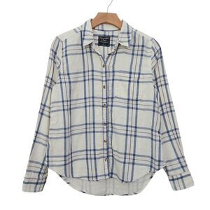 Abercrombie & Fitch Shirt Womens Small White Plaid Gauzy 100% Cotton Long Sleeve